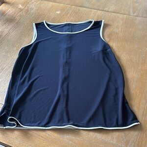 Blue and White Sleeveless Tank Top with Trim